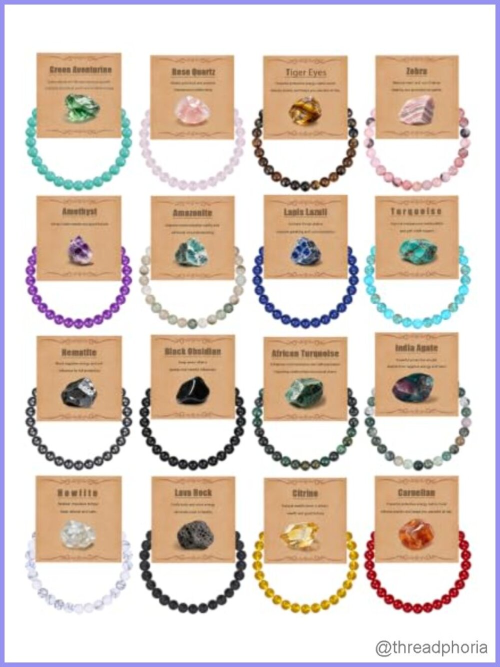 16 Pc Natural Stone Healing Crystal Beaded Bracelet Set Stretch 6mm Women